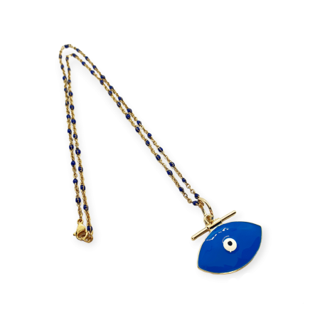 necklace steel goldblue chain and blue eye2